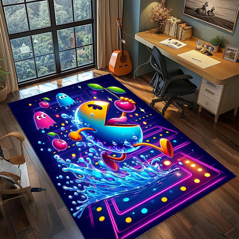 Неоновый Pac-Man в стиле Glow Игровой ковер для пола Ковер большого размера Нескользящий Моющийся коврик для пола Комната геймера Спальня Декор для дома