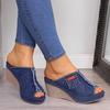 Summer Ladies Shoes With Heels Stylish Womens Blue Cowboy Comfortable Open -Toe Shoes Wedges Platform Open Sandals Slipper