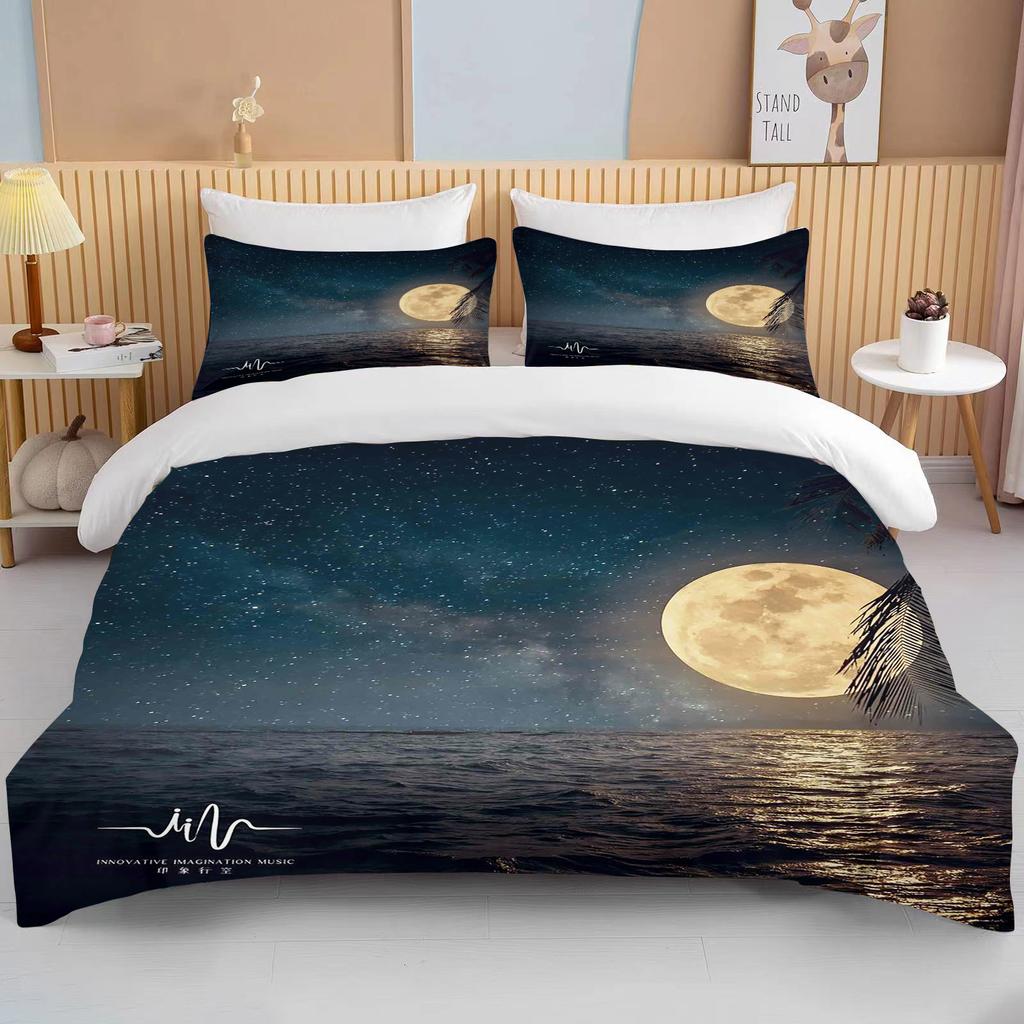 Комплект постельного белья «Луна» с ночным видом, комплект пододеяльников с наволочкой, постельное белье King Queen, полный двойной одинарный размер, Роскошное постельное белье, декор