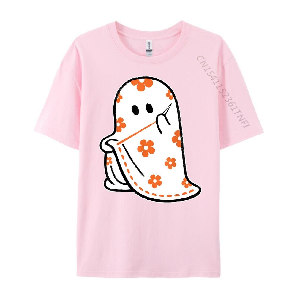 Halloween Costume Sewing Ghost Boo Funny Sewing Lovers Women White Graphic Tee Natural Tops Alphabet