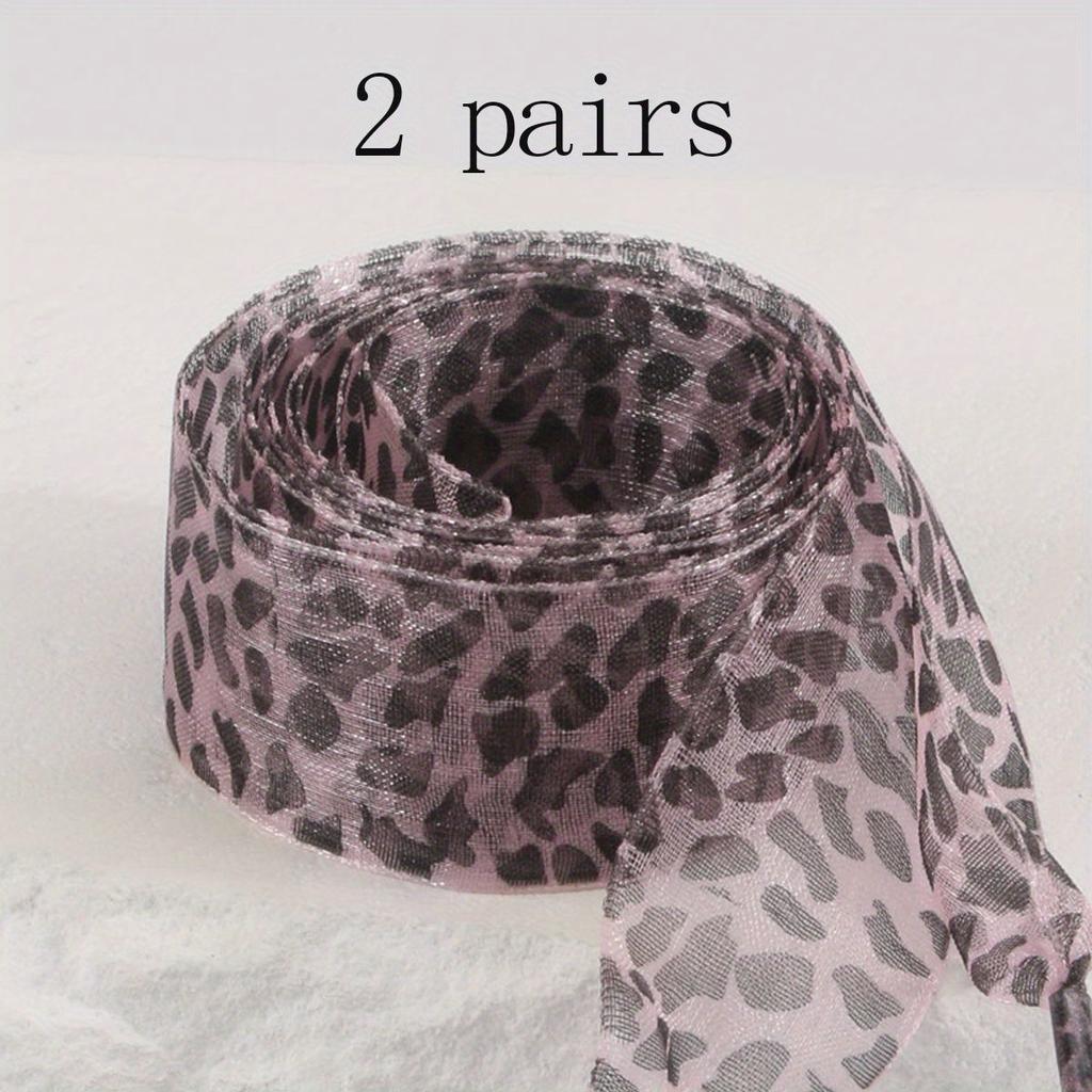 Organza Shoelaces, 1 Pairs and 2 Pairs Fashionable Satin Ribbon Shoelaces, Leopard Print Pattern Ribbon Yarn Lace Shoelaces