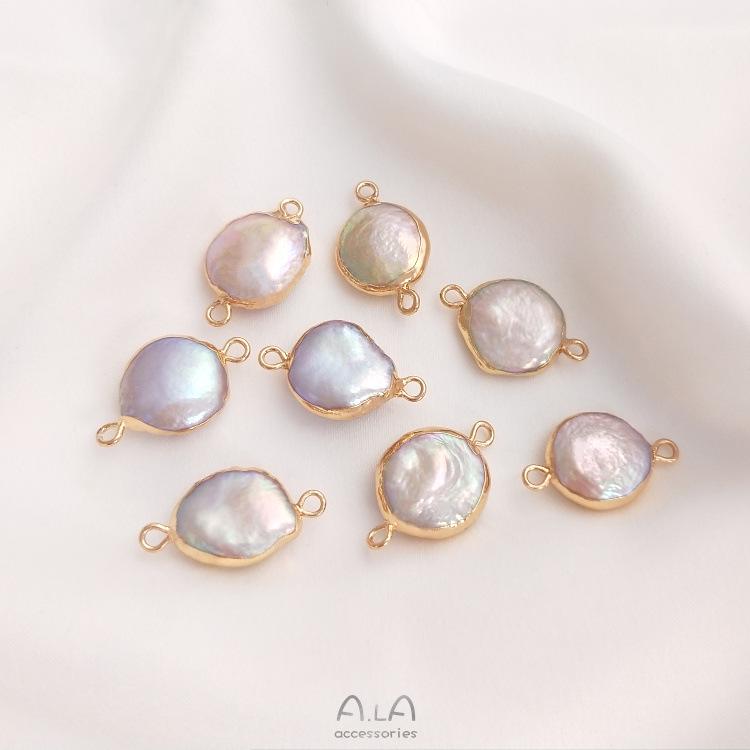 Натуральный барочный неправильной формы жемчуг с двумя отверстиями, рисовая бусина, плоская круглая подвеска для ручной работы, DIY, безельная оправа