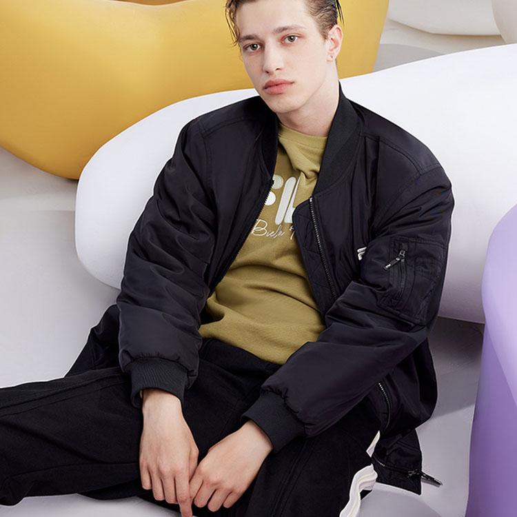 Fila Letter Print Sports Casual Long Sleeve Cotton Jacket Winter Men Jacket Black F51M249999F-BK