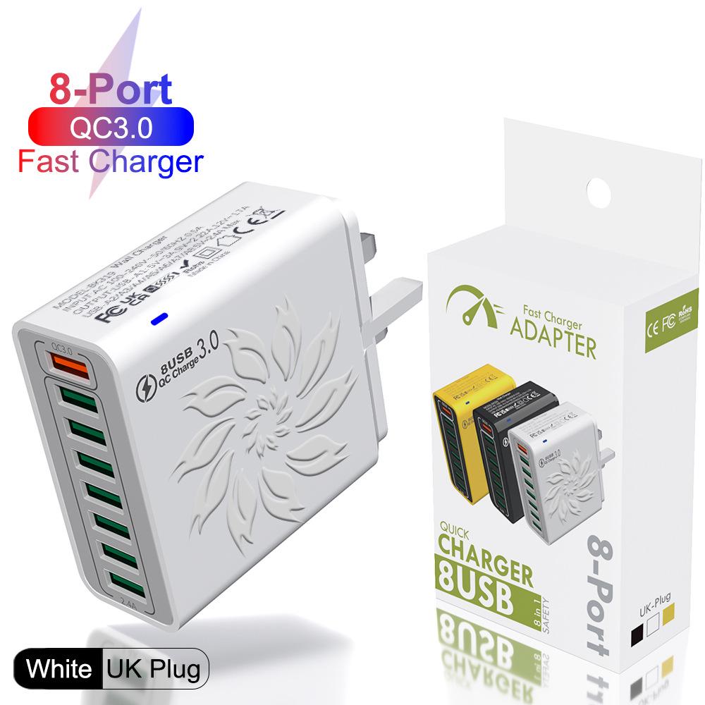 30 Вт QC3.0 Цветной Цветок 8-портовое USB Быстрое Зарядное Устройство для Стандартов США, ЕС, Кореи