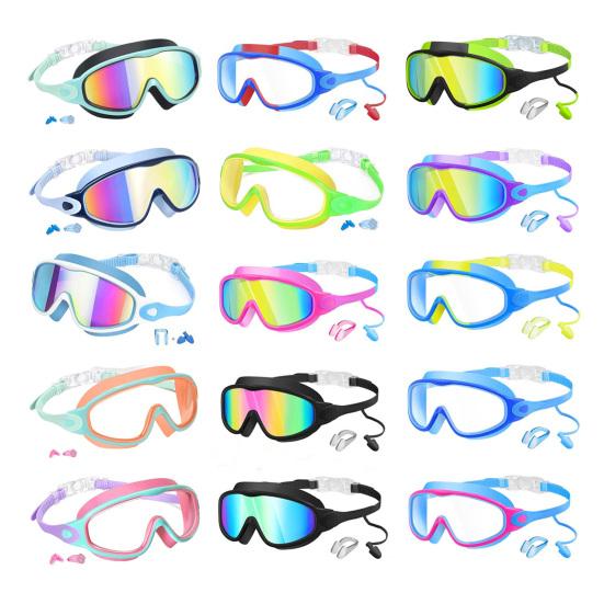 Kids Swim Goggles with Nose Clip And Earplug Anti-Fog UV Protection Pool Glasses Anti Shattered Lens for Boys Girls