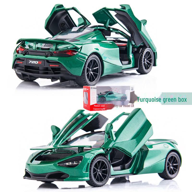 В упаковке 1:32 игрушечных автомобиля McLaren 720S Alloy с инерционным механизмом, звуком и световыми эффектами