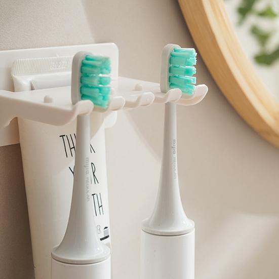 Wall Mount Toothbrush Holder 5 Slots No Drill Adhesive Modern Multi-functional Phone Toothpaste Storage Organizer Rack Bathroom Supplies