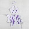 Sexy Print Women Swimsuits Halter Bikinis Set Mesh Cover-up Skirt Three Piece Beach Outfits Summer Swimming Bathing Suits