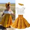 Toddler Kids Baby Girls Off Shoulder Ruffle Top Dress Summer Outfit Set Clothes 3 Pcs/set