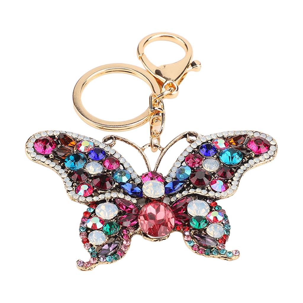 Butterfly Keychain Crystal Rhinestones Zinc Alloy Chain Sparkling Butterfly Keyring for Key Car Purse Handbag Colorful