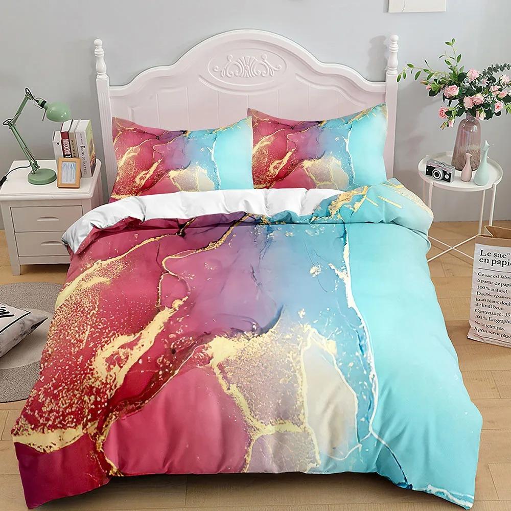 Marble Bedding Set King Queen Size Grey Gold Duvet Cover Modern Abstract Art Gothic Soft Quilt Cover for Adults