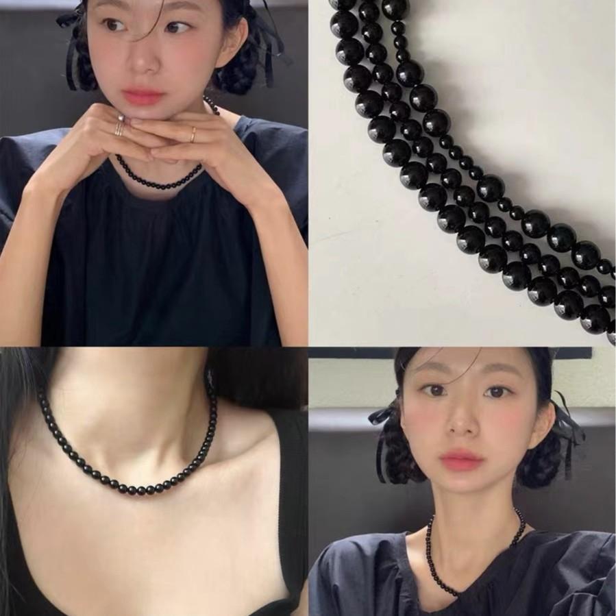 Black Pearl-style classic French high-end niche black agate necklace, collarbone chain, understated and simple