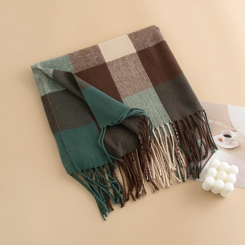 Winter New Plaid Scarf Printed Tassel Imitation Cashmere Scarf Fashionable Sweet Shawl Mid Length Thick Warm Scarf