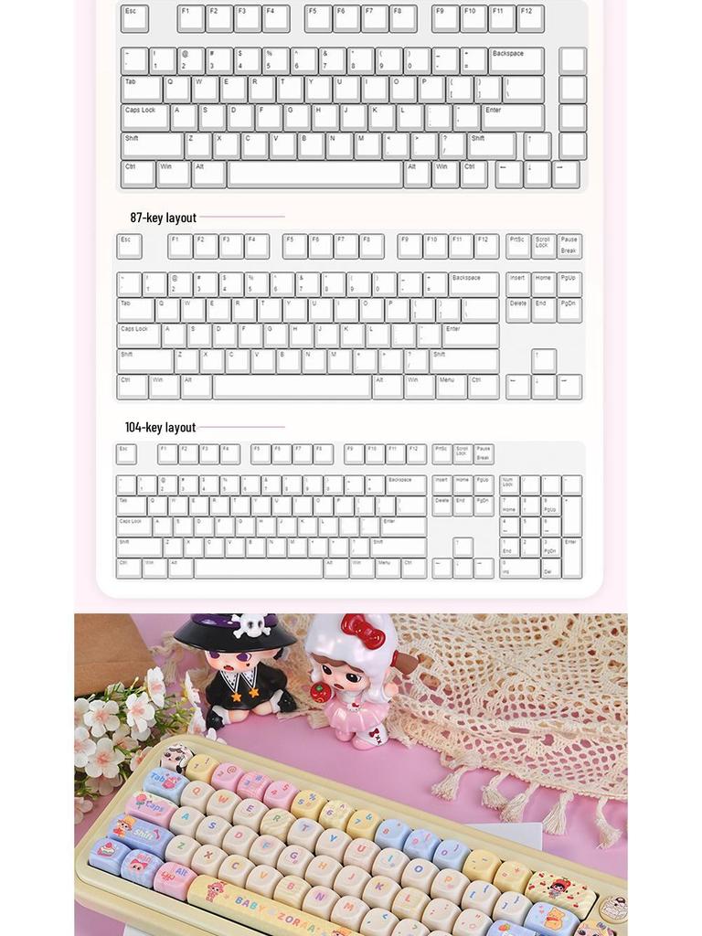 Милые колпачки для клавиш 'Sweetheart Bubble Cute Girl', PBT Dye-Sublimation, Профиль MOA, Совместимы с Keychron, Razer, Logitech