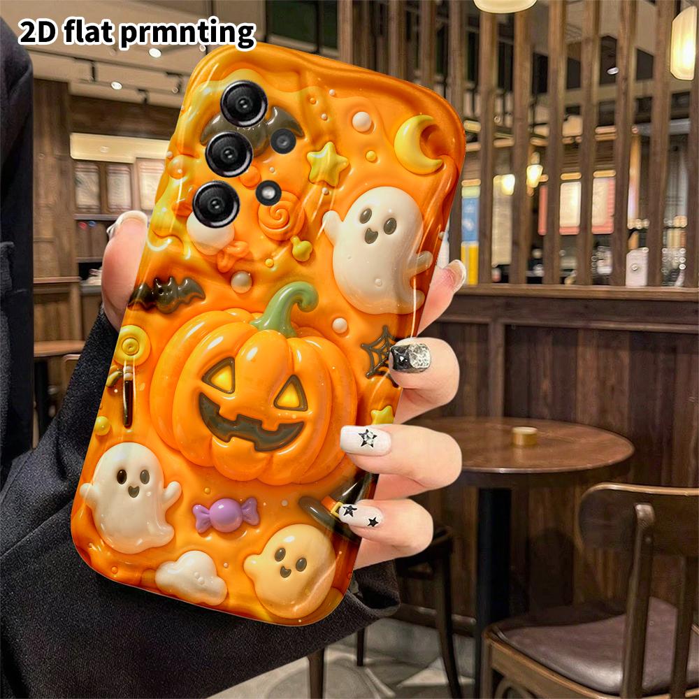 Phone case: 2D flat, suitable for Samsung Galaxy A34 A35 M05 M06 S20 S22 S21 FE Plus 5G protective case, pumpkin ghost, perfect Christmas and Hallowee