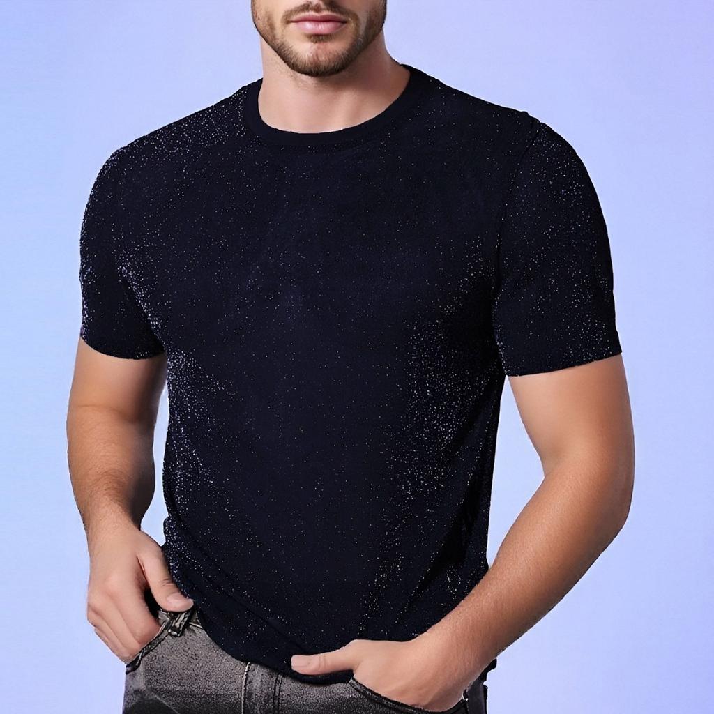Мужская блестящая футболка с круглым вырезом и короткими рукавами из прозрачной сетки