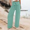 Women's Wide Leg Pants With Pockets Lightweight High Waisted Adjustable Tie Knot Loose Trousers