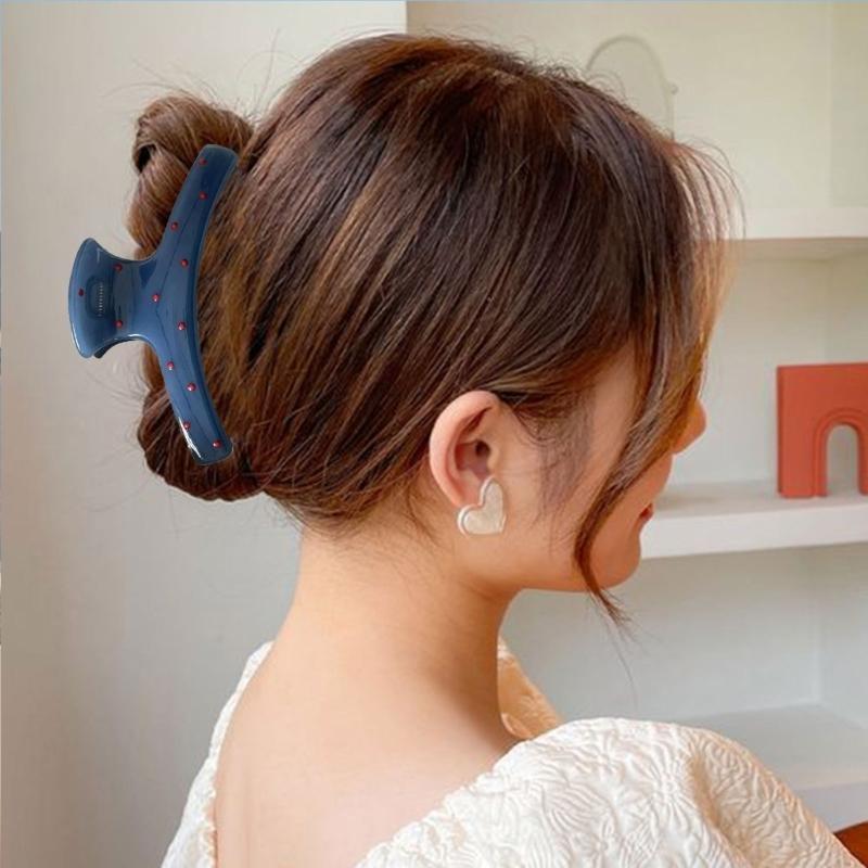 Fashionable and Elegant Blue Polka Dots, Red Bow, Comb-style Updo Hair Shark Clips, High-end Retro, Niche Hair Accessory Clips