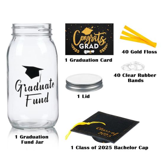 Yousheng 2025 Выпускной банку украшения стеклянная банка Мейсона с выпускной шляпой Topper Класс 2025 Выпускной Подарки для мальчиков и девочек