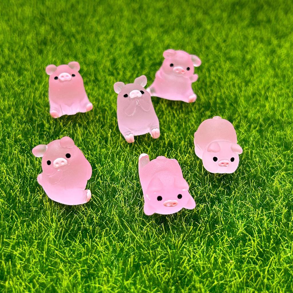 6Pcs Mini Luminous Pigs Figures Miniature Pig Figurines Miniature Garden Pigs Mini Piggy Resin Pig Fairy Garden Ornament