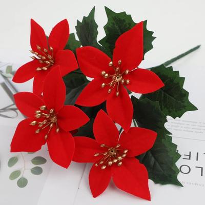 Пластиковые растения Рождественские искусственные цветы DIY аксессуары Многоразовый букет из имитированных цветов Креативный с 5 ответвлениями
