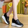 Spring Autumn Wedges Shoes Women Fashion Sneakers Genuine Leather Height Increasing 10cm Black White Shoes