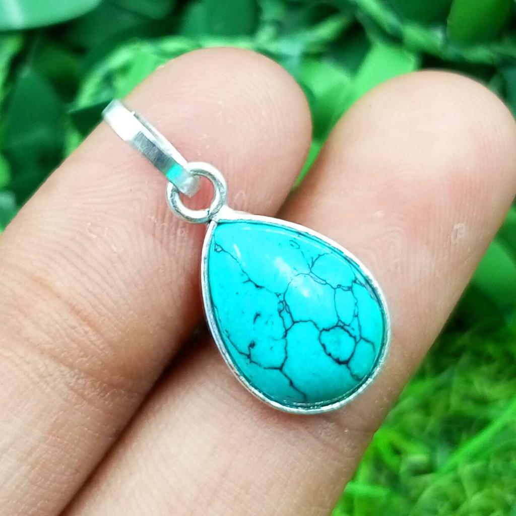 Бирюзовый драгоценный камень 925 пробы посеребренный ободок груша кулон ювелирные изделия NST-J2H5347