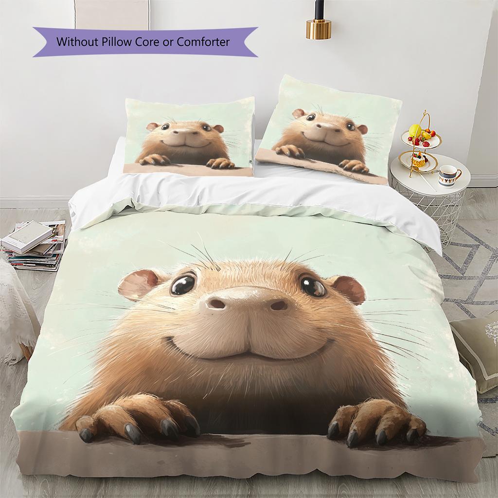 Capybara Pattern Bedding Home Decoration Birthday Gift (1 * duvet cover + 2 * pillowcase, without core)