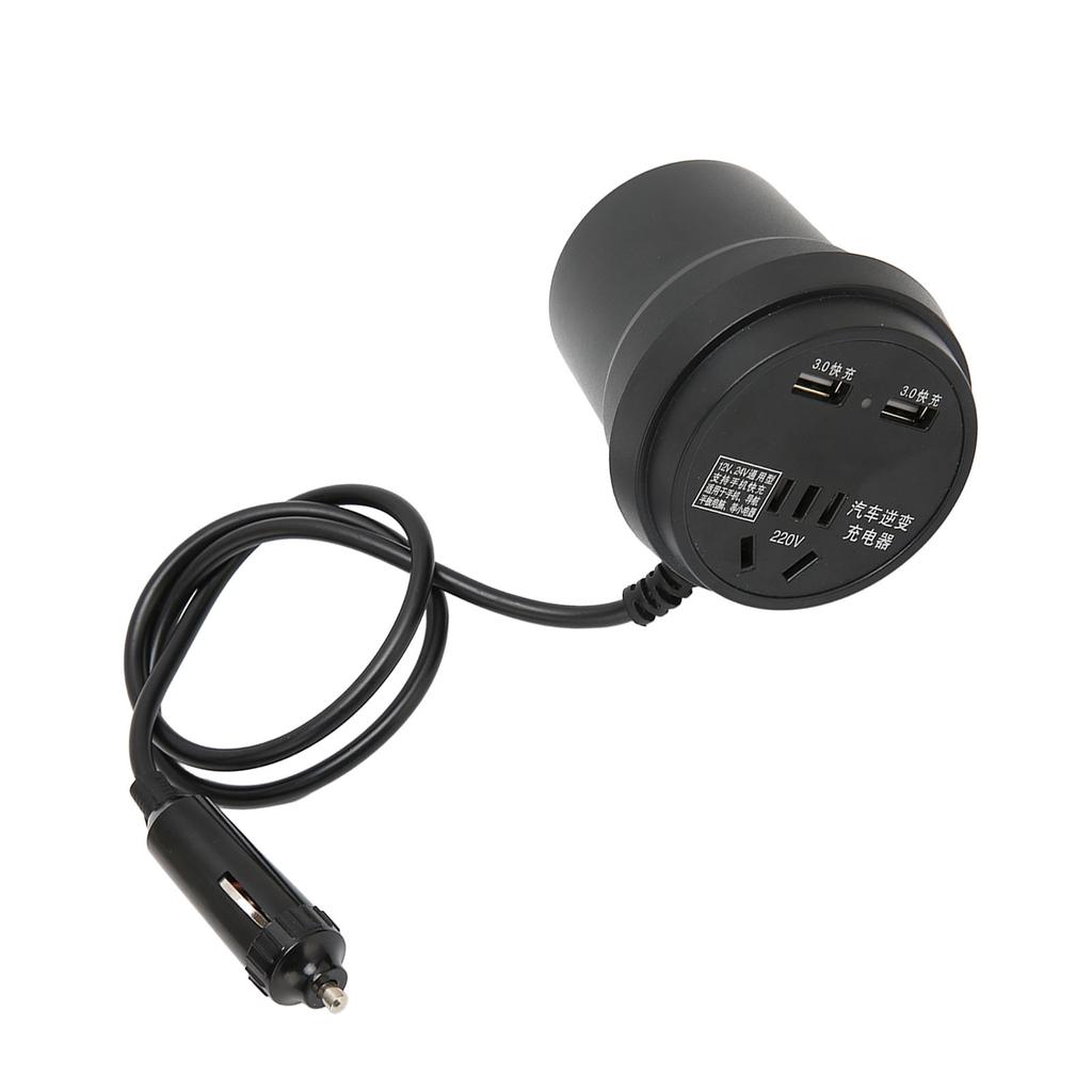 150W Car 12 24V to AC 110 , 2 USB Port Power Adapter for Auto Travel Camping