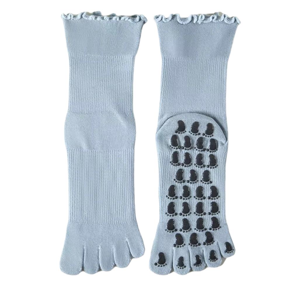 Breathable Pilates Grip Socks Cotton Mid-Calf Yoga Socks Five-Toe Yoga Socks Floor Exercises