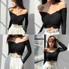 2025 Women's Korean One-Shoulder Long-Sleeve Clavicle Crop Top
