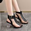 Fashion Sheer Heel Sandals Fashion New Round Toe Open Toe Paneled Zipper Metal Buckle Fish Mouth Shoes