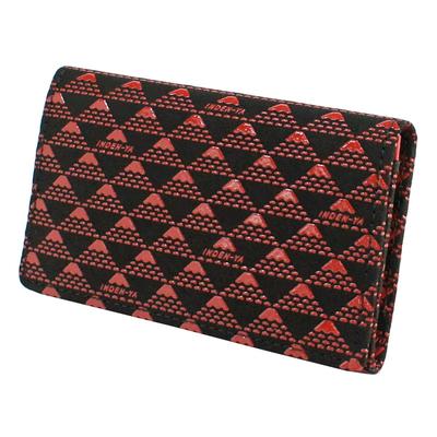 Визитница Inden большой емкости из оленьей кожи Takane Fuji Pattern черный x красный лак Mt. 2804-21