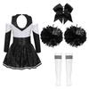 Girls Sparkling Cheerleading Outfit Off Shoulder Sequin Dress Long Sleeve Bow Headwear Hand Accessories Sport Socks