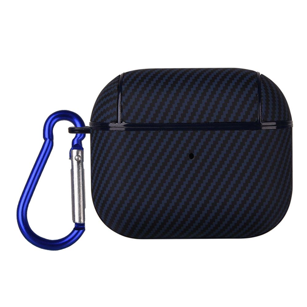 Для Apple AirPods 3 Защитный чехол Текстура углеродного волокна Наушники ПУ кожа Жесткий кейс из поликарбоната с крючком