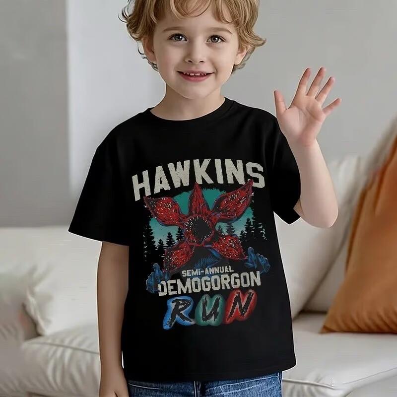Детская футболка из 100% хлопка, роскошная, Stranger Things, Демогоргон, с графическим принтом, с коротким рукавом, элегантная, повседневная, летняя футболка, топы