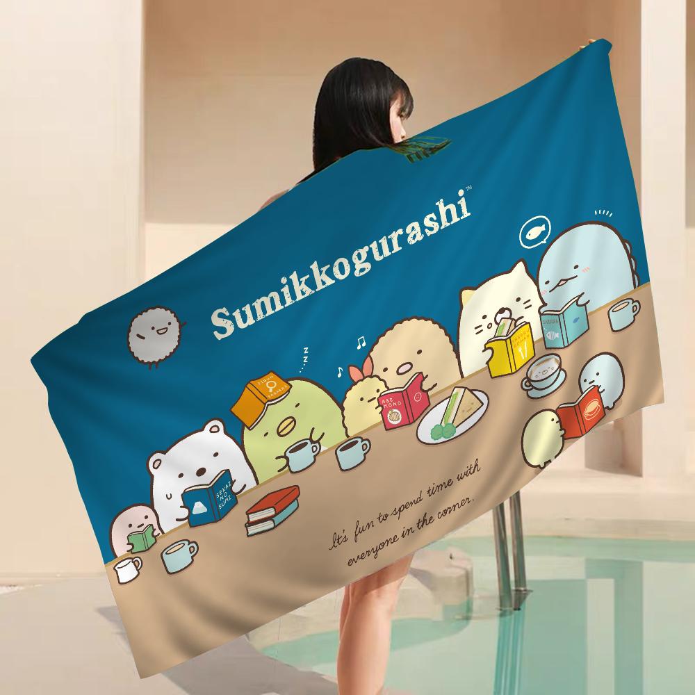 Полотенце для пляжа Sumikko Gurashi Мультяшное Милое Летнее Большое для Детей Ванной Бассейна Пляжное Полотенце Микрофибра Впитывающее для Плавания Путешествий