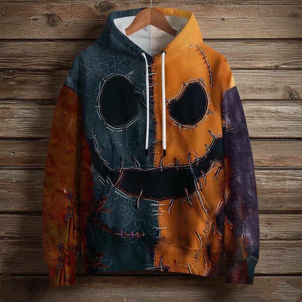 Женский модный пуловер с длинным рукавом, толстовка с капюшоном и карманом, с принтом на Хэллоуин