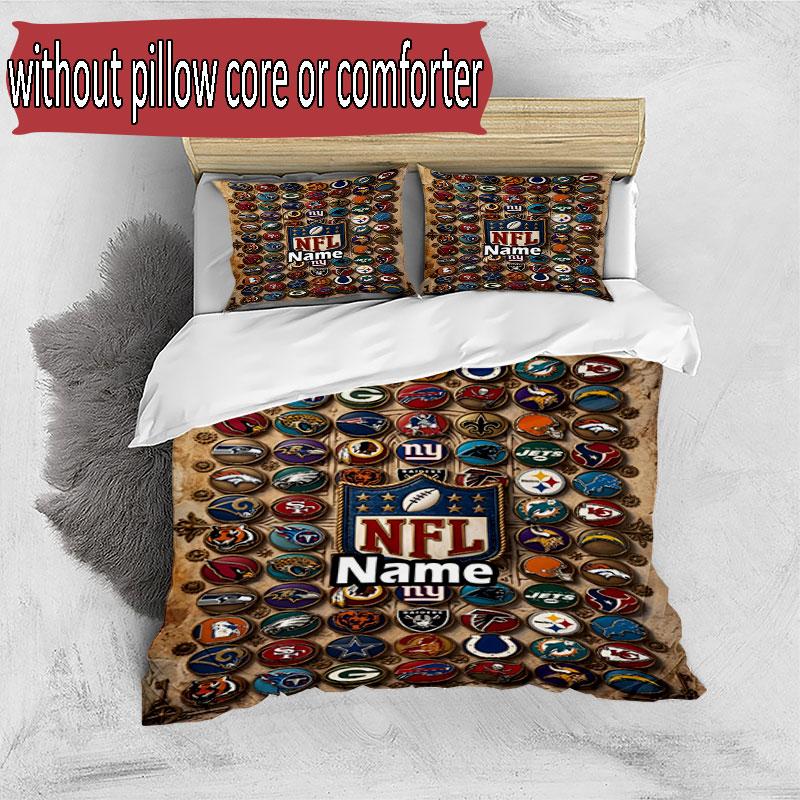 3pcs Duvet Cover Set (1*Duvet Cover + 2*Pillowcase, Without Core), Custom Name NFL Pattern Bedding Set, Home Bedroom Decor Gift
