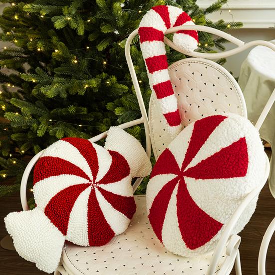 Рождественская подушка в форме сердца в форме леденца, яркий цвет, праздничная новогодняя вечеринка