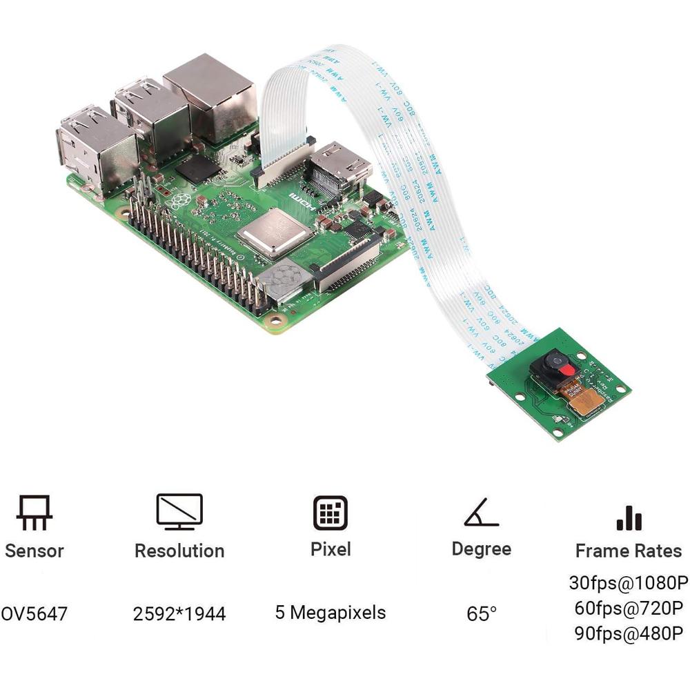 Для модуля камеры Raspberry Pi, 5MP 1080p с датчиком OV5647 Модуль видеокамеры для Raspberry Pi 2, Pi 3 3B+, Pi 4, Pi Zero W