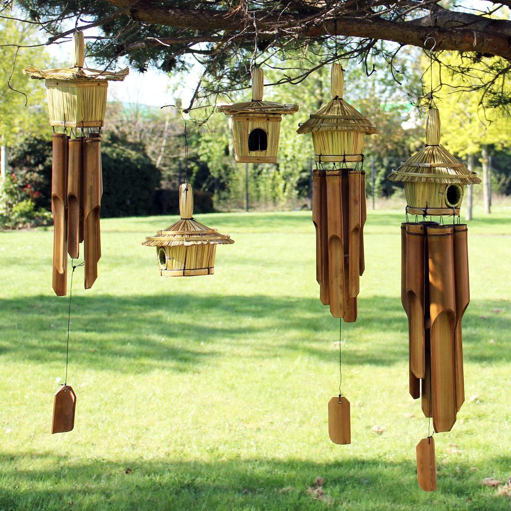 Bird Box Round Seagrass With Chimes 45x17cm