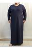 Женское платье большого размера. Темно-синее платье из чесаной вискозы с длинными рукавами.