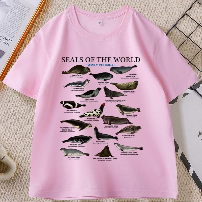 Seal Tshirt Yk Seals of The World Tshirt s Retro Tee Crewneck Animal Tshirt Casual Loose Cotton Short Sleeve Print Clothes