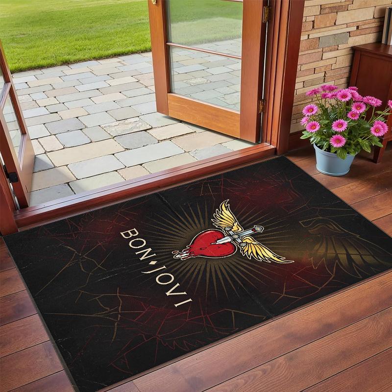 Bon Jovi Print Crystal Velvet Plush Rug Wear?Resistant Anti?Slip Floor Mat For Indoor Household Decoration