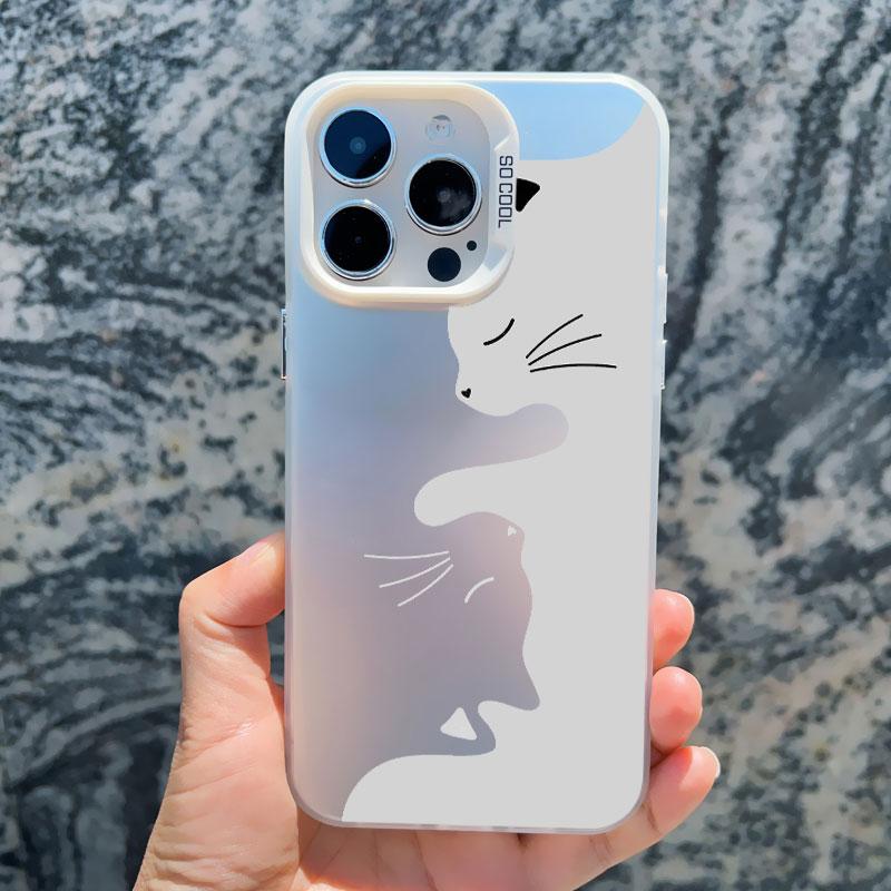 Милый мультяшный черный кот Чехол для телефона iPhone 16 15 Pro Max Plus 14 13 12 11 Pro Max 13 Mini Ударопрочный Лазерный Задняя крышка Funda