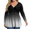 Женская рубашка большого размера с длинным рукавом, принт, плиссированный повседневный топ с V-образным вырезом