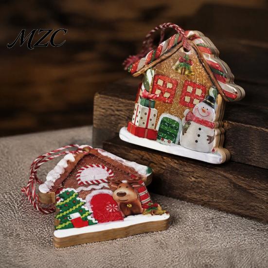 Cute Holiday Party Favors 12Pcs Wooden Gingerbread House Ornaments for Christmas Tree Decorations, Rustic Hanging Xmas Man Decor with Festive