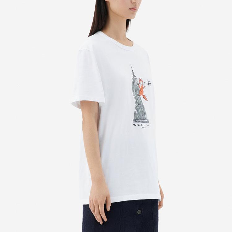 Maison Kitsune SS22 Afternoon Fox Capsule Collection Pattern Printed Short Sleeve T-Shirt Unisex Tops White IU00163KJ0008-P100