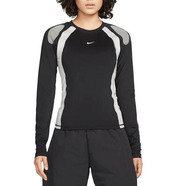 Nike Спортивная одежда, цветные блоки, логотип, облегающая футболка с длинным рукавом, женские топы, черный цвет DM6081-010